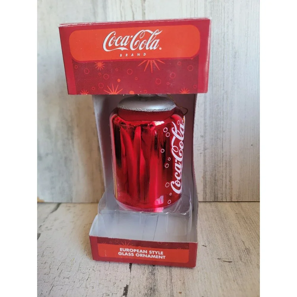 Vintage European glass coke can ornament Xmas glitter‎ soda